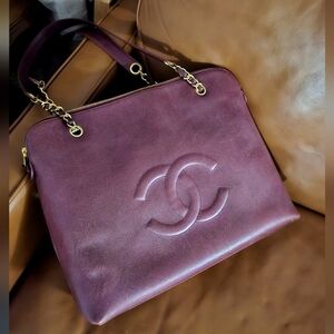 Chanel Caviar Leather CC Tote Bag Burgundy Vintage